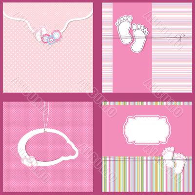 Set Vintage baby girl arrival announcement card.