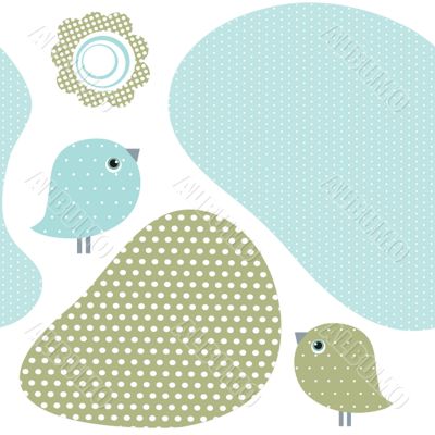 Vintage card with birds on the flowers