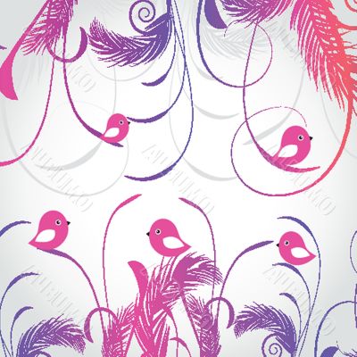 Vintage card with birds on the flowers