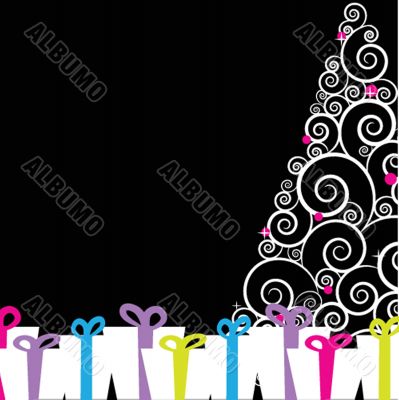 Vintage greeting card with  christmas tree