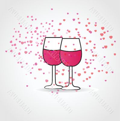 Love drink ,with two wine glasses and hearts