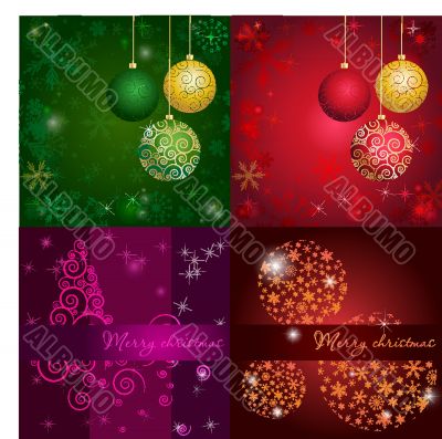 Set Christmas card with holiday elements.