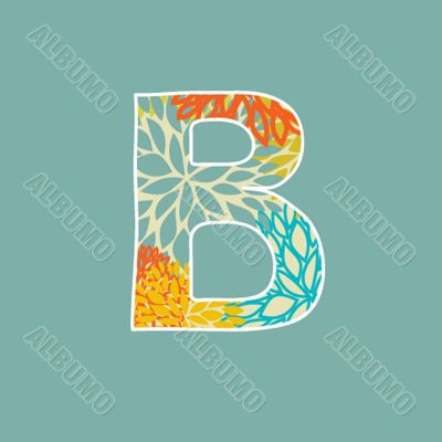 Hand drawn floral letter isolated on blue background. Vintage vector alphabet Hand drawn floral letter isolated on blue background. Vintage vector alphabet
