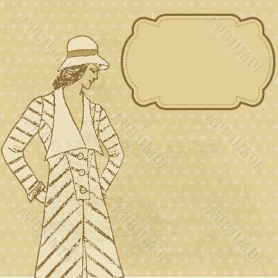 Vintage card with cute hand drawn girl.