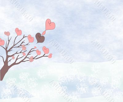 Tree with hearts against the cloudy sky