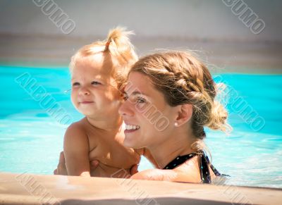 Mom and Daughter in the pool