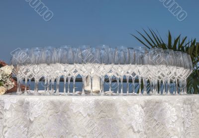 Glasses on a catering setting table