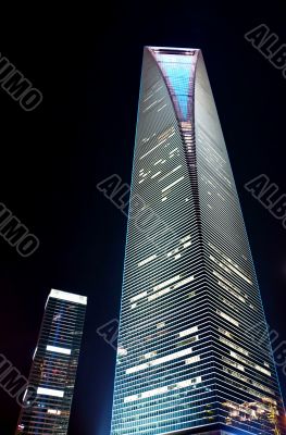 Vertical skyscraper at night