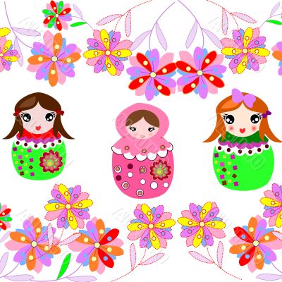 Beautiful background with dolls and flowers