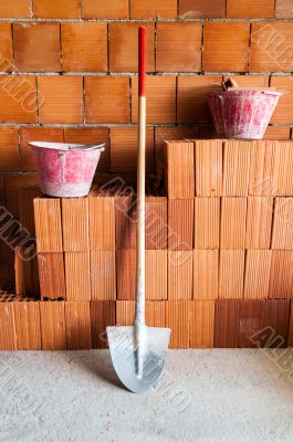 Masonry bricks, Shovel and buckets