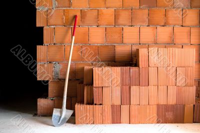 Masonry Shovel bucket and bricks