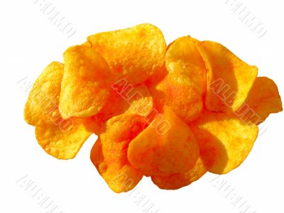 Handful of yellow potato chips 