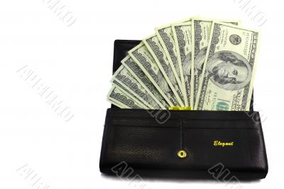 Dollar banknotes in the wallet black Dollar banknotes in the wallet black