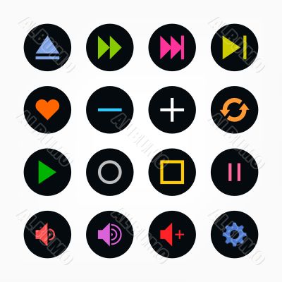 colored signs in black circles colored signs in black circles