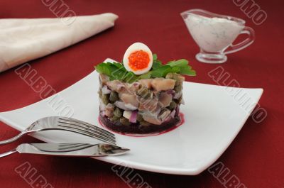 Herring tartare with capers and sour cream