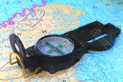 A compass and a map of the North of Russia