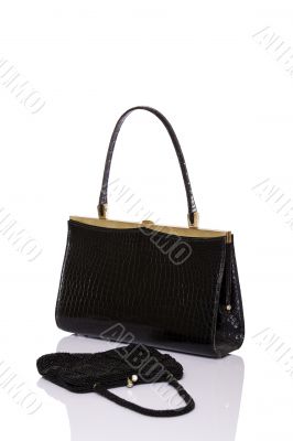 Lady black handbag and wallet