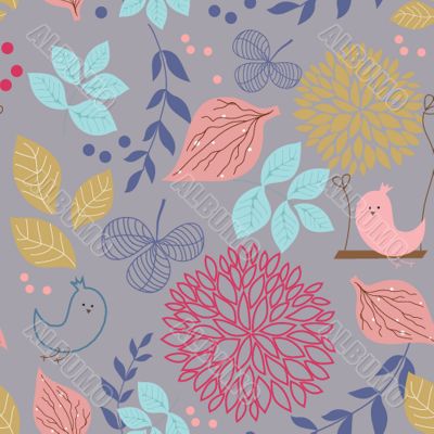 Vintage seamless background with birds
