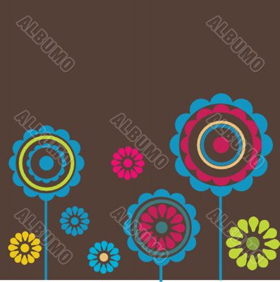 Bright greetings card with flowers and buttons