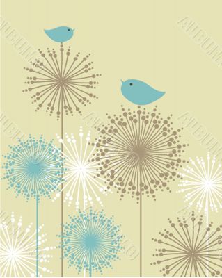 Cute greetings card with birds on a swing