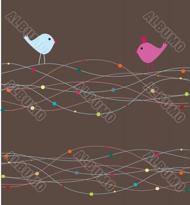 Cute greetings card with birds on a swing Cute greetings card with birds on a swing
