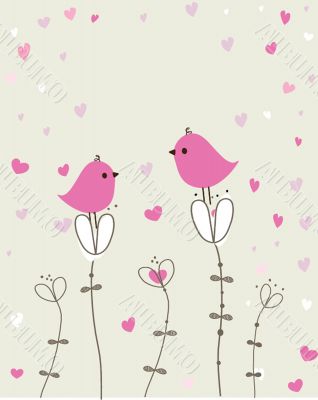 Cute greetings card with birds on a swing Cute greetings card with birds on a swing