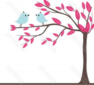 Cute greetings card with birds on a swing