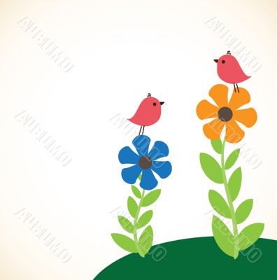 Cute greetings card with birds on a swing Cute greetings card with birds on a swing