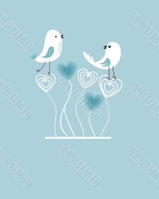 Cute greetings card with birds on a swing Cute greetings card with birds on a swing
