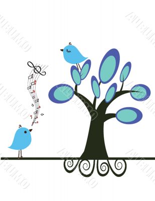 Cute blue birds on the love date