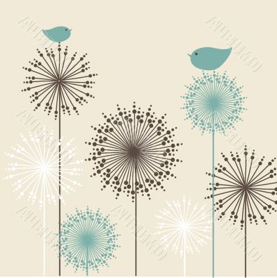 Cute greetings card with birds on a swing