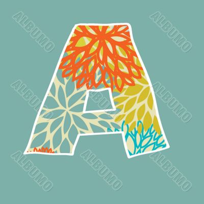 Hand drawn floral letter isolated on blue background. Vintage vector alphabet