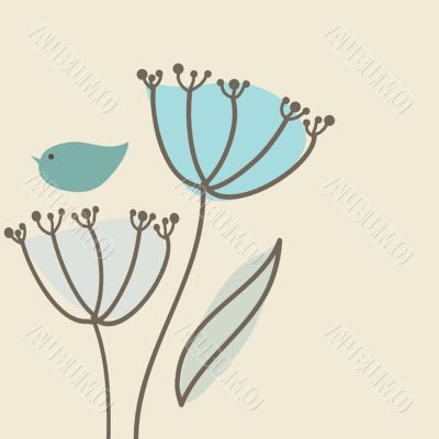 Vintage card with hand drawn flowers