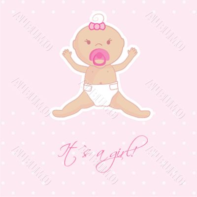 Vintage baby girl arrival announcement card.