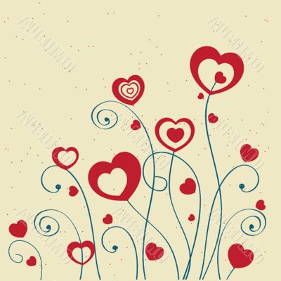 Greetings card with floral hearts