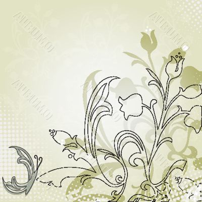Vintage card with hand drawn flowers