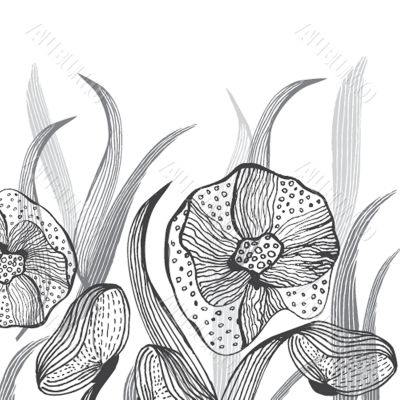 Vintage card with hand drawn flowers