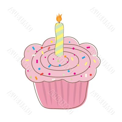 Birthday cupcake. Vector card.