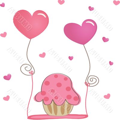 Birthday cupcake. Vector card.