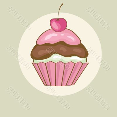 Birthday card with cherry cupcake.