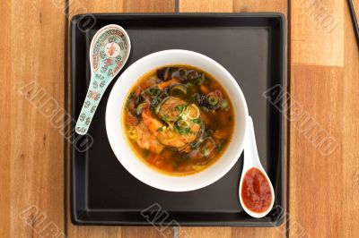 Asian vegetarian soup with shrimps