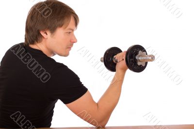 Man make exercise with dumbbell