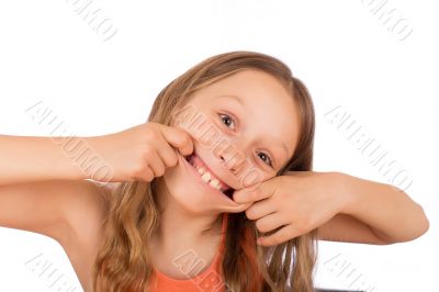 Happy girl make a grimace Happy girl make a grimace
