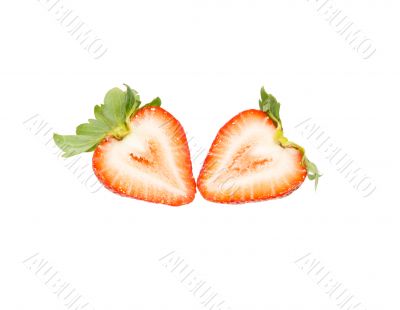 Fresh strawberry slice isolated on white background