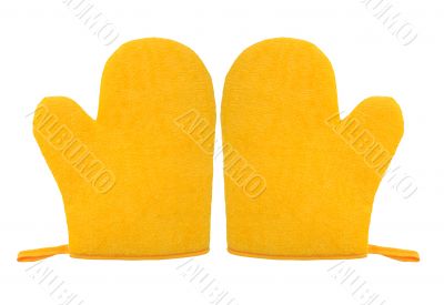 oven glove mitt yellow color isolated on white background