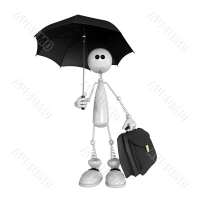 the small person with an umbrella and a portfolio