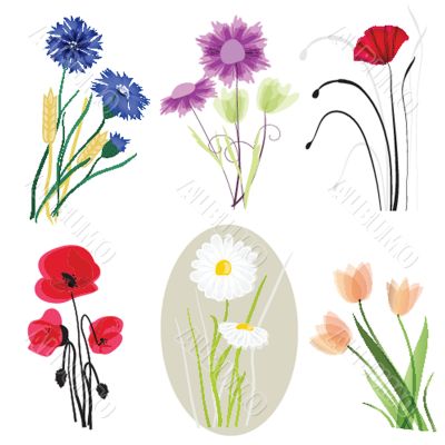 Vintage card set with hand drawn flowers Vintage card set with hand drawn flowers