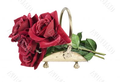 Red Roses in a Brass Carrier