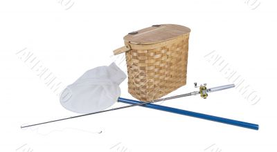 Fishing Pole with Net and Fish Basket