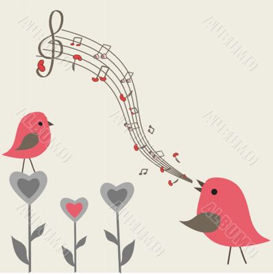 Vector cute floral spring birds illustration